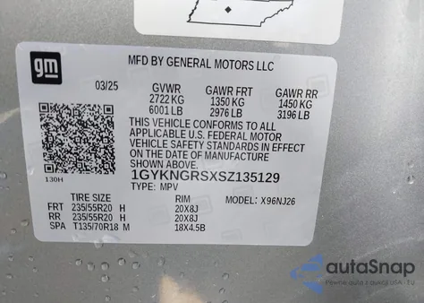 2025 Cadillac Xt5 Awd Sport from USA, damaged, VIN 1GYKNGRSXSZ135129